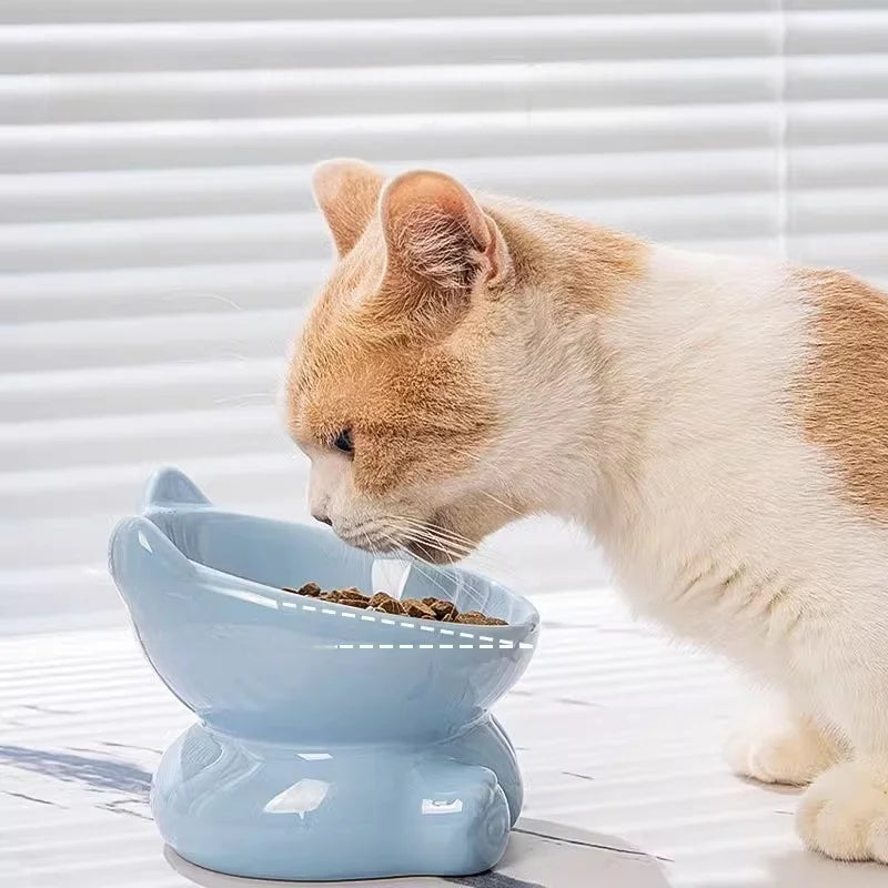 Ceramic Elevated Cat & Dog Bowl - Cute Cat Bowl
