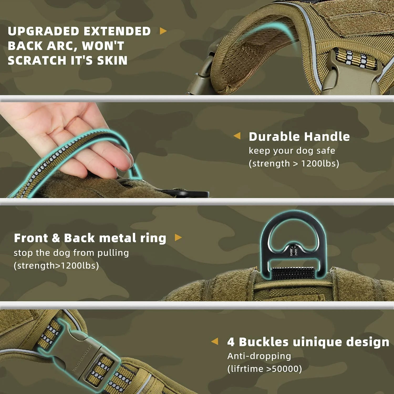 Tactical No Pull Dog Harness – Adjustable MOLLE Military Vest for Medium & Large Dogs, Reflective & Breathable Design
