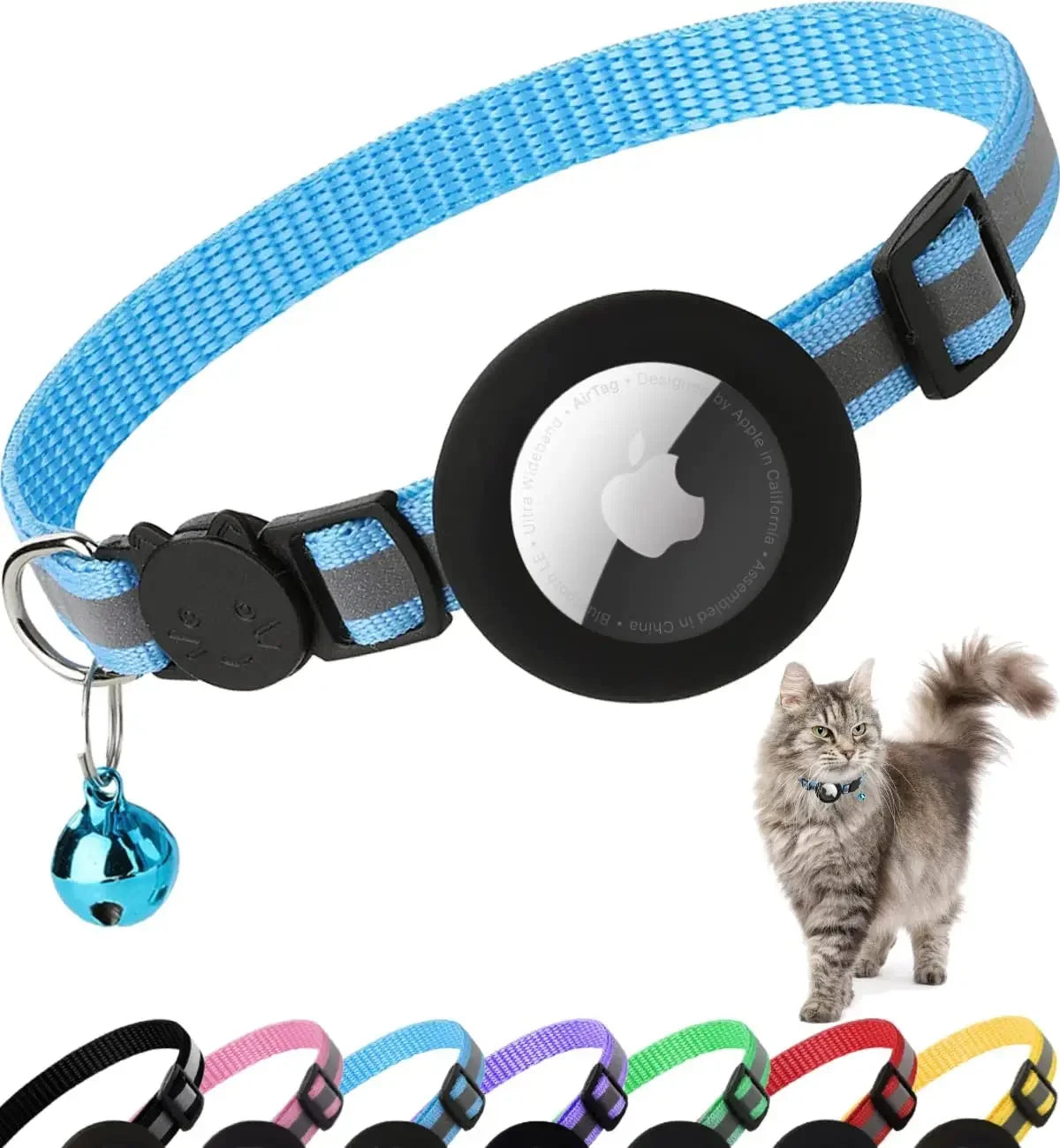 AirTag Cat Collar – Reflective Breakaway Kitten Collar with Apple AirTag Holder & Bell