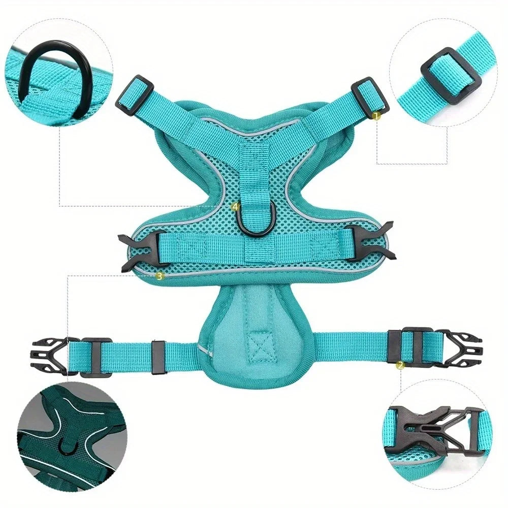 No Pull Dog & Cat Harness and Leash Set – Adjustable Reflective Vest for Small Pets, Secure Chest Strap for Walking & Training