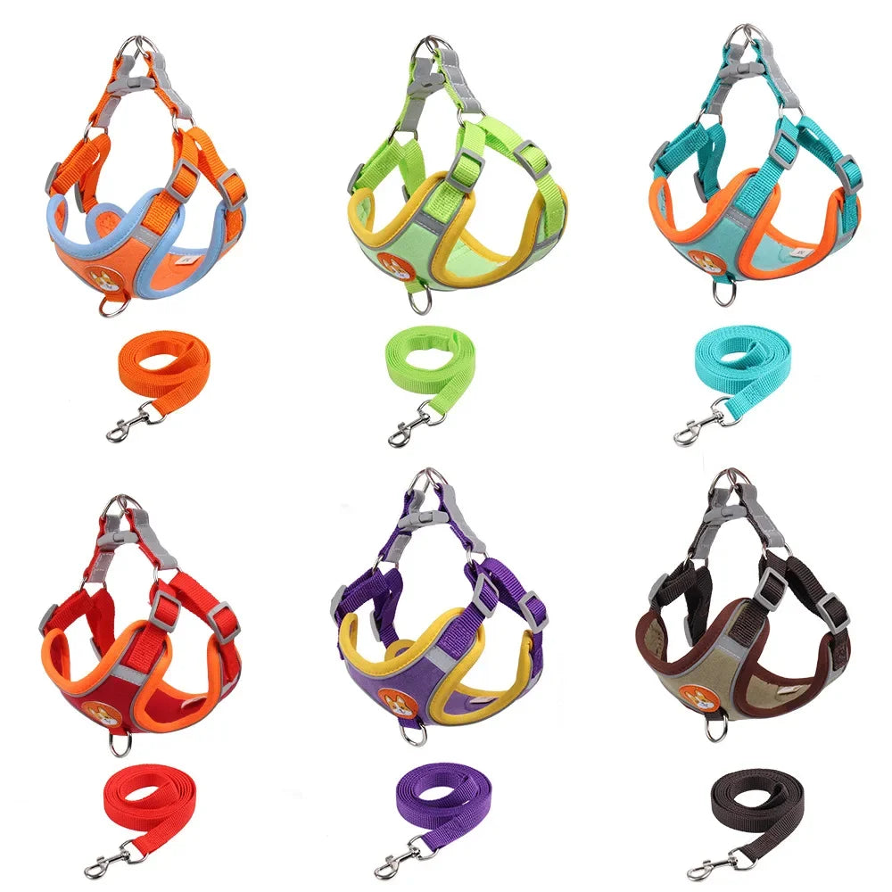 Adjustable Dog Harness and Leash Set – Reflective Vest for Small & Medium Dogs, Outdoor Puppy Chest Strap for Walking