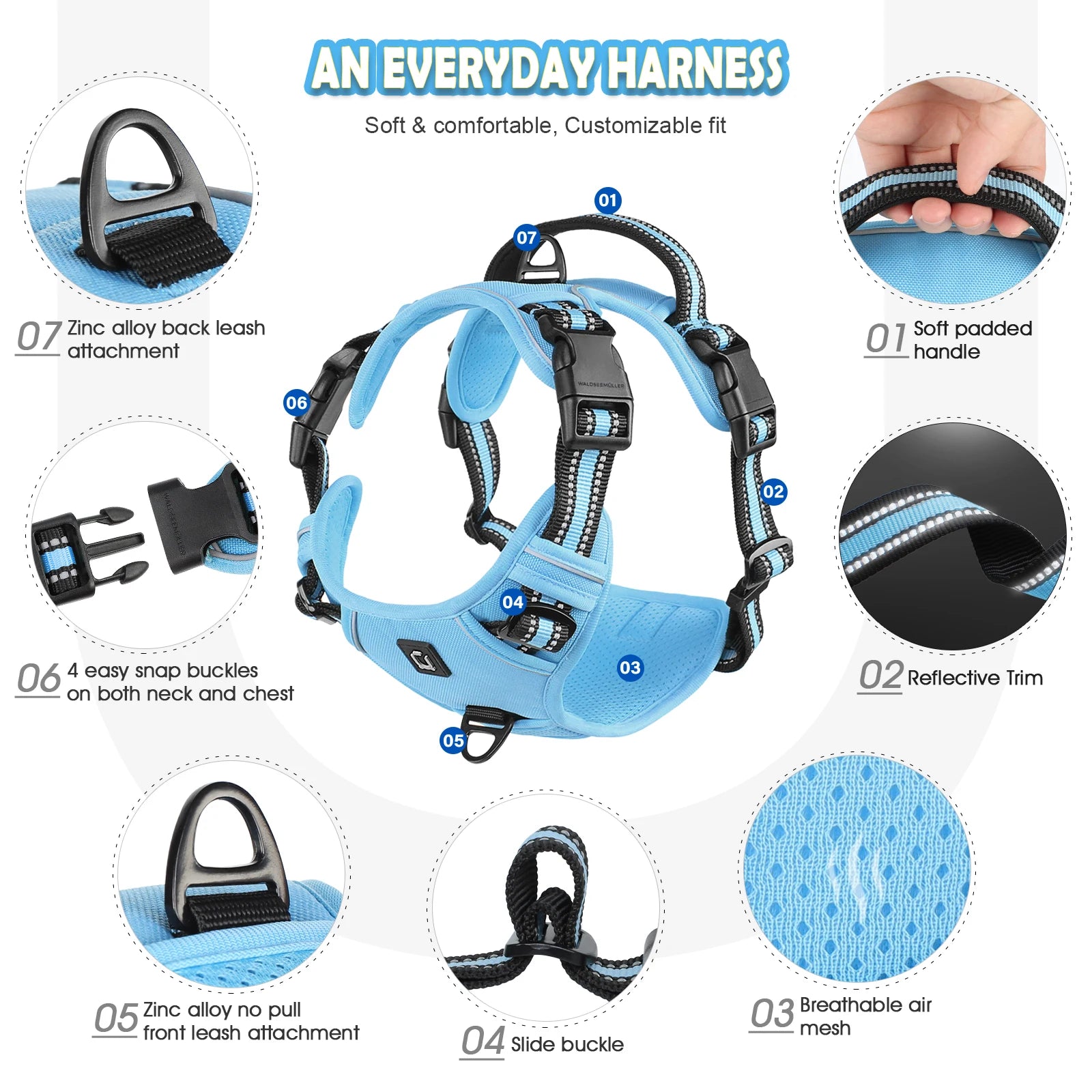 Escape Proof No Pull Dog Harness and Leash Set – Reflective, Adjustable, Soft Padded Vest with 5ft Leash for Small to Large Dogs