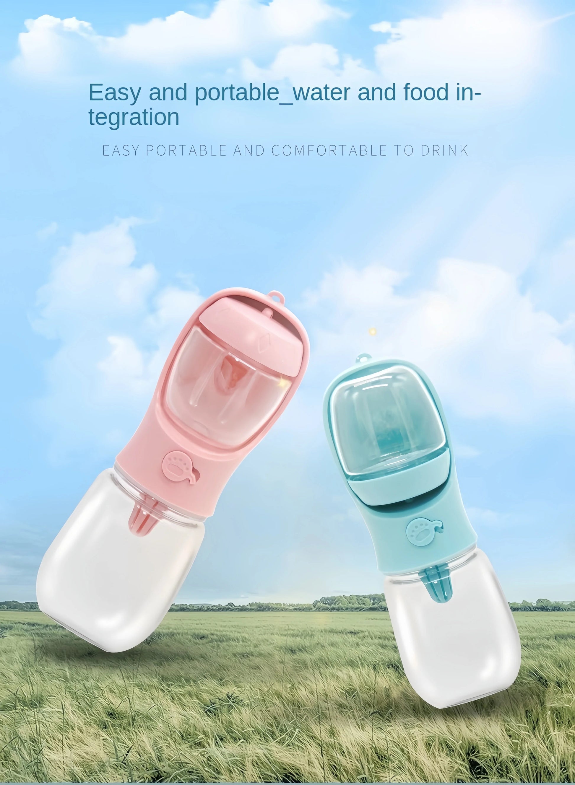Portable Dog & Cat Water Bottle with Food Storage PetWhiz