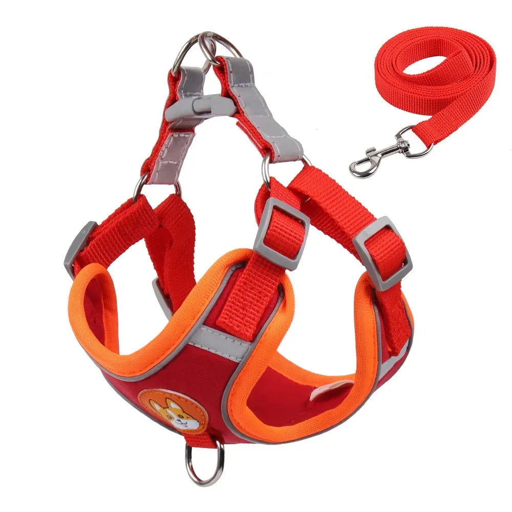 Adjustable Dog Harness and Leash Set – Reflective Vest for Small & Medium Dogs, Outdoor Puppy Chest Strap for Walking