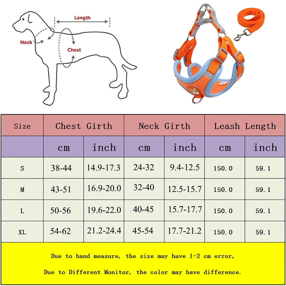 Adjustable Dog Harness and Leash Set – Reflective Vest for Small & Medium Dogs, Outdoor Puppy Chest Strap for Walking
