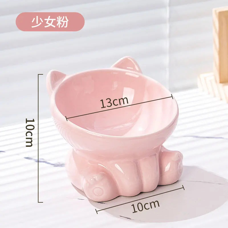 Ceramic Elevated Cat & Dog Bowl - Cute Cat Bowl
