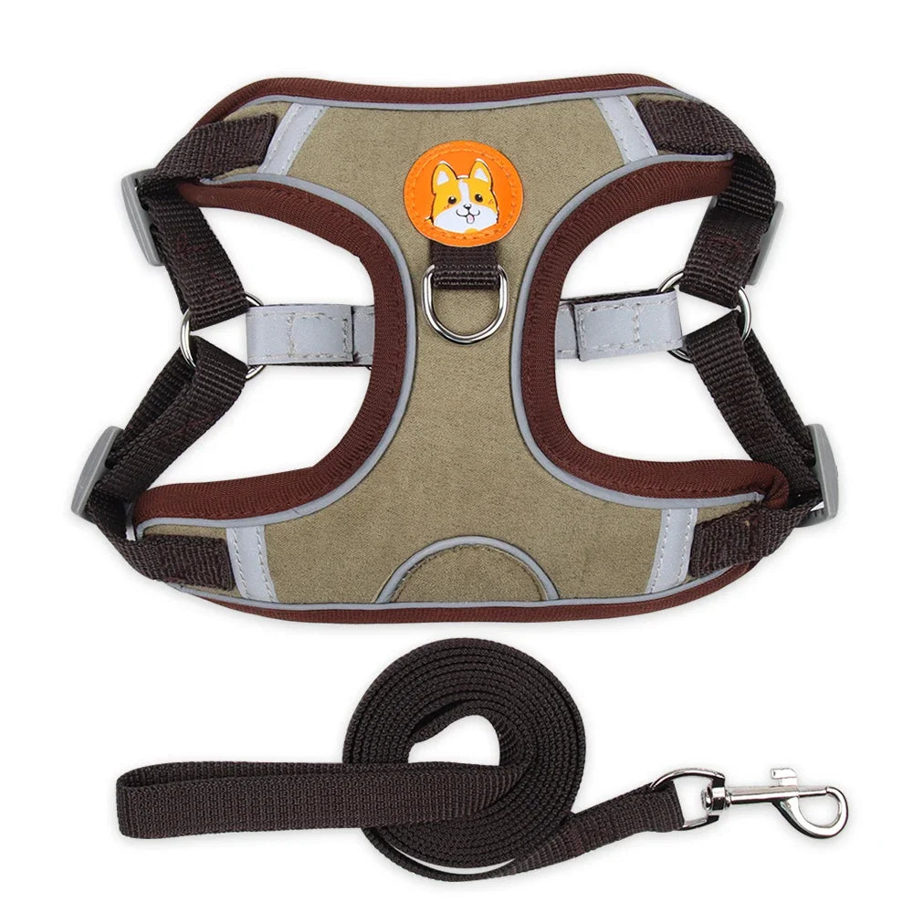 Adjustable Dog Harness and Leash Set – Reflective Vest for Small & Medium Dogs, Outdoor Puppy Chest Strap for Walking