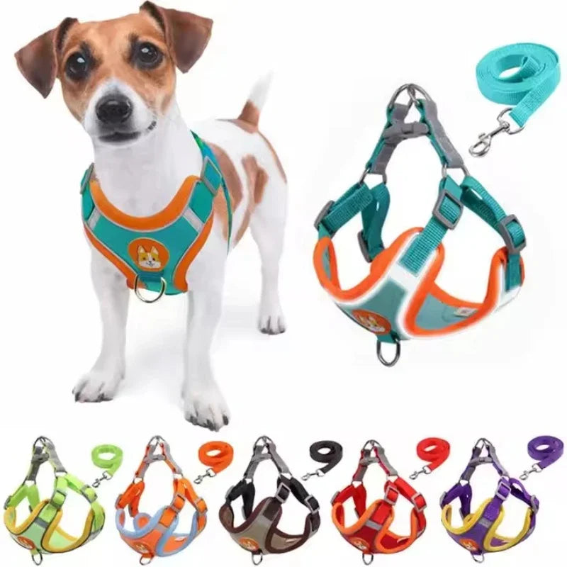 Adjustable Dog Harness and Leash Set – Reflective Vest for Small & Medium Dogs, Outdoor Puppy Chest Strap for Walking