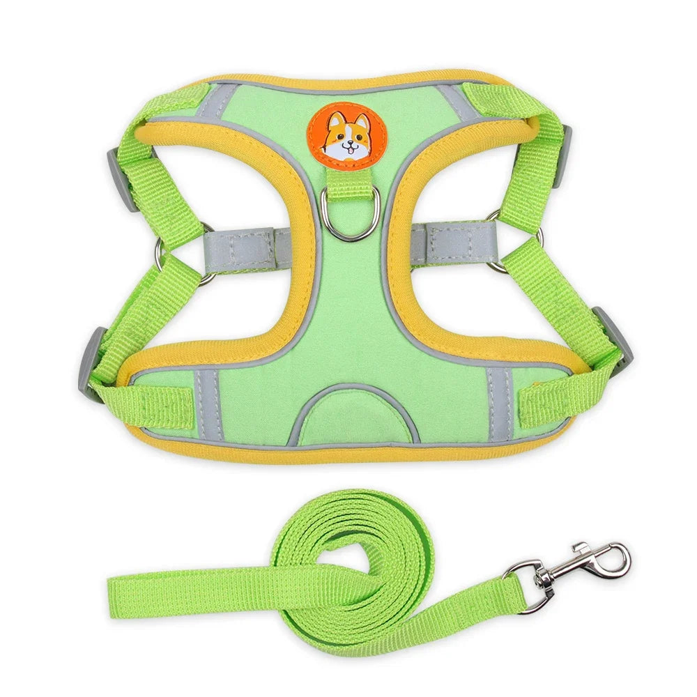 Adjustable Dog Harness and Leash Set – Reflective Vest for Small & Medium Dogs, Outdoor Puppy Chest Strap for Walking