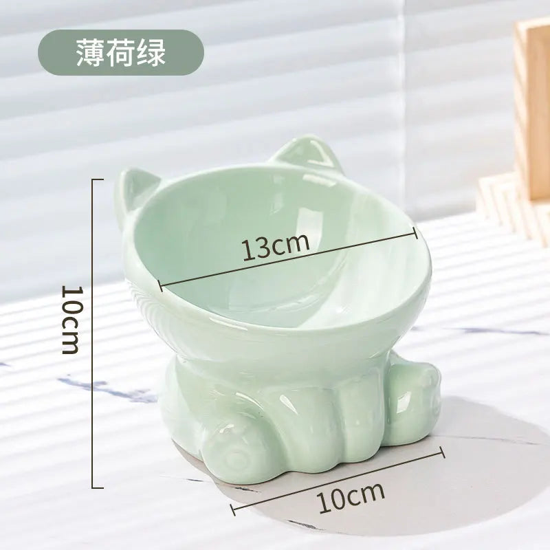 Ceramic Elevated Cat & Dog Bowl - Cute Cat Bowl
