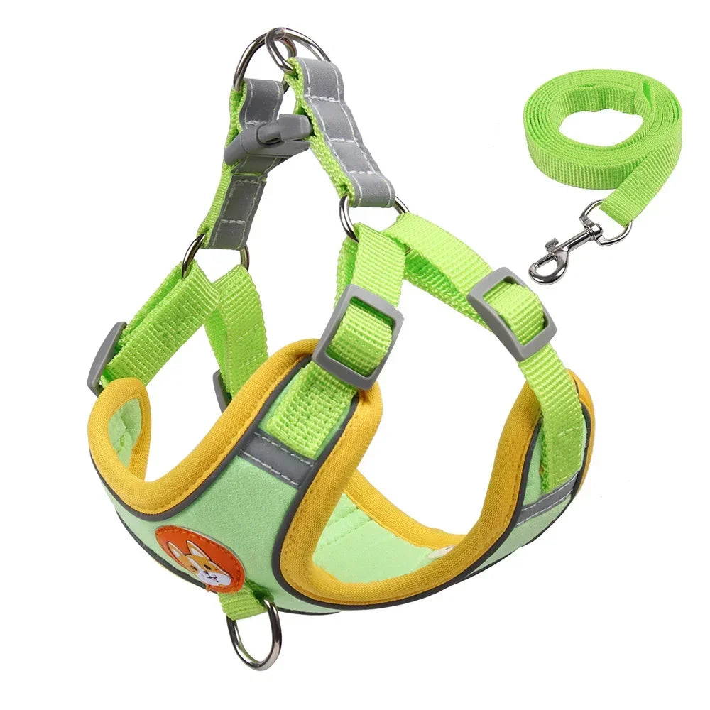 Adjustable Dog Harness and Leash Set – Reflective Vest for Small & Medium Dogs, Outdoor Puppy Chest Strap for Walking