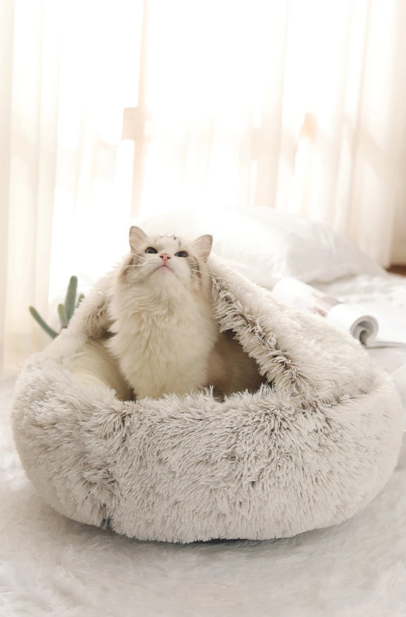Soft Plush Pet Bed with Cover Round Cat Bed Pet Mattress Warm