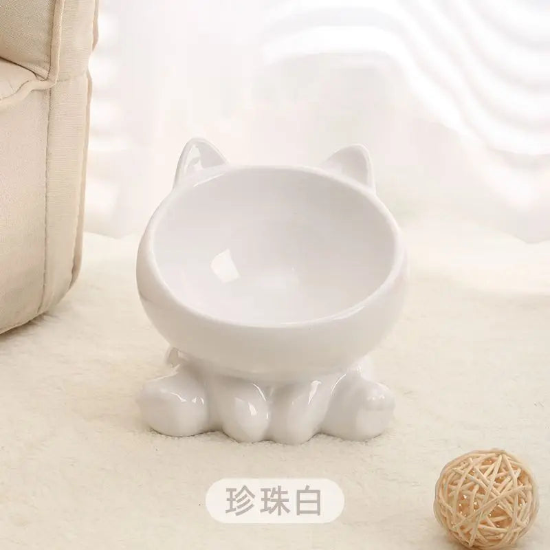 Ceramic Elevated Cat & Dog Bowl - Cute Cat Bowl