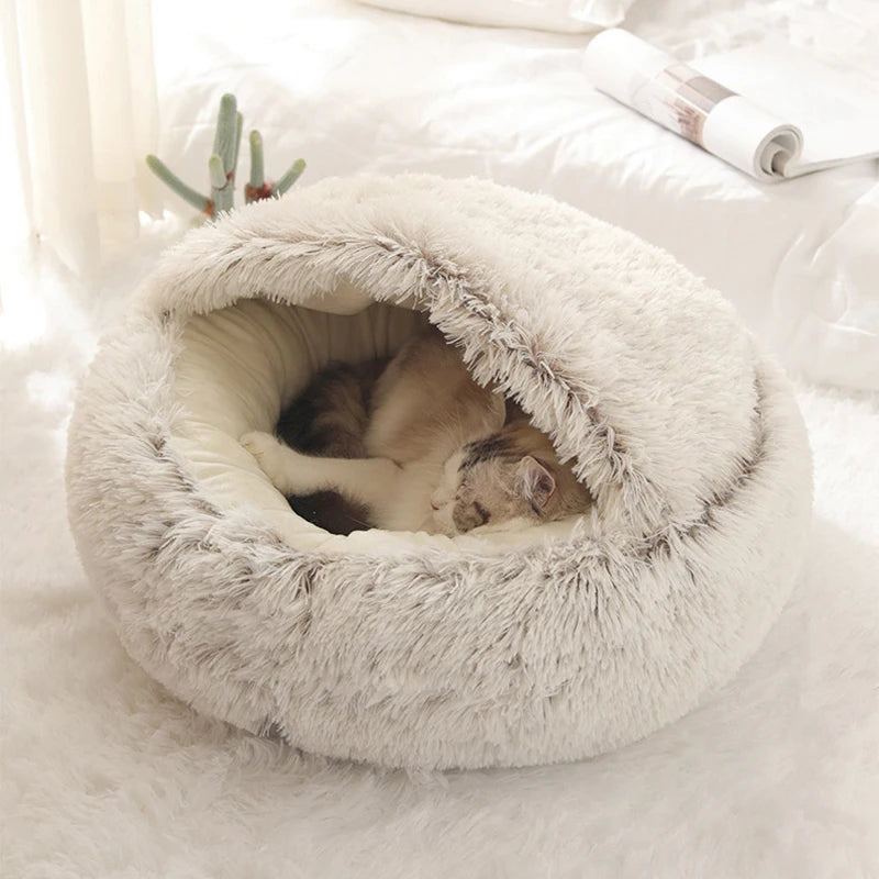 Soft Plush Pet Bed with Cover Round Cat Bed Pet Mattress Warm