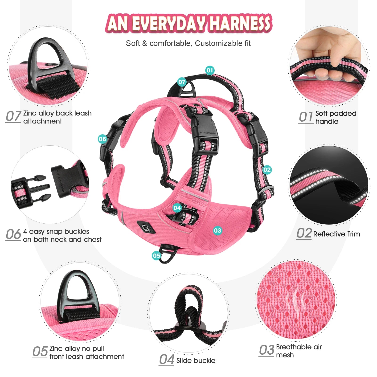 Escape Proof No Pull Dog Harness and Leash Set – Reflective, Adjustable, Soft Padded Vest with 5ft Leash for Small to Large Dogs