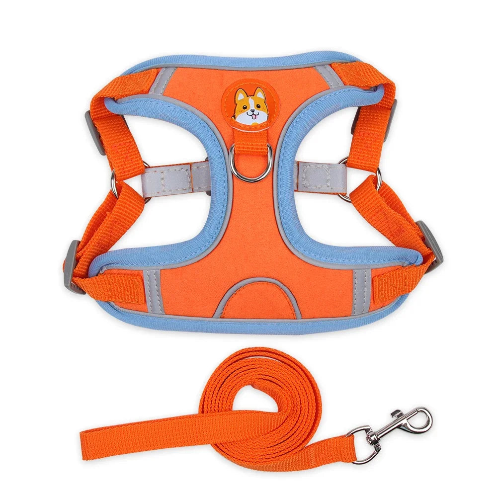 Adjustable Dog Harness and Leash Set – Reflective Vest for Small & Medium Dogs, Outdoor Puppy Chest Strap for Walking