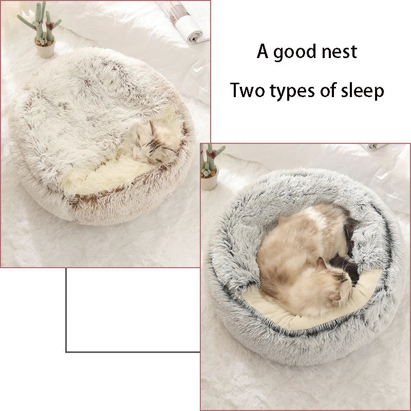 Soft Plush Pet Bed with Cover Round Cat Bed Pet Mattress Warm
