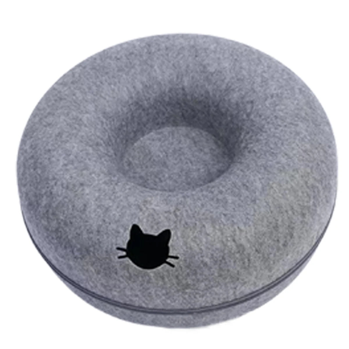 2-in-1 Felt Donut Cat Bed with Tunnel – Hideaway Cat House & Play Toy