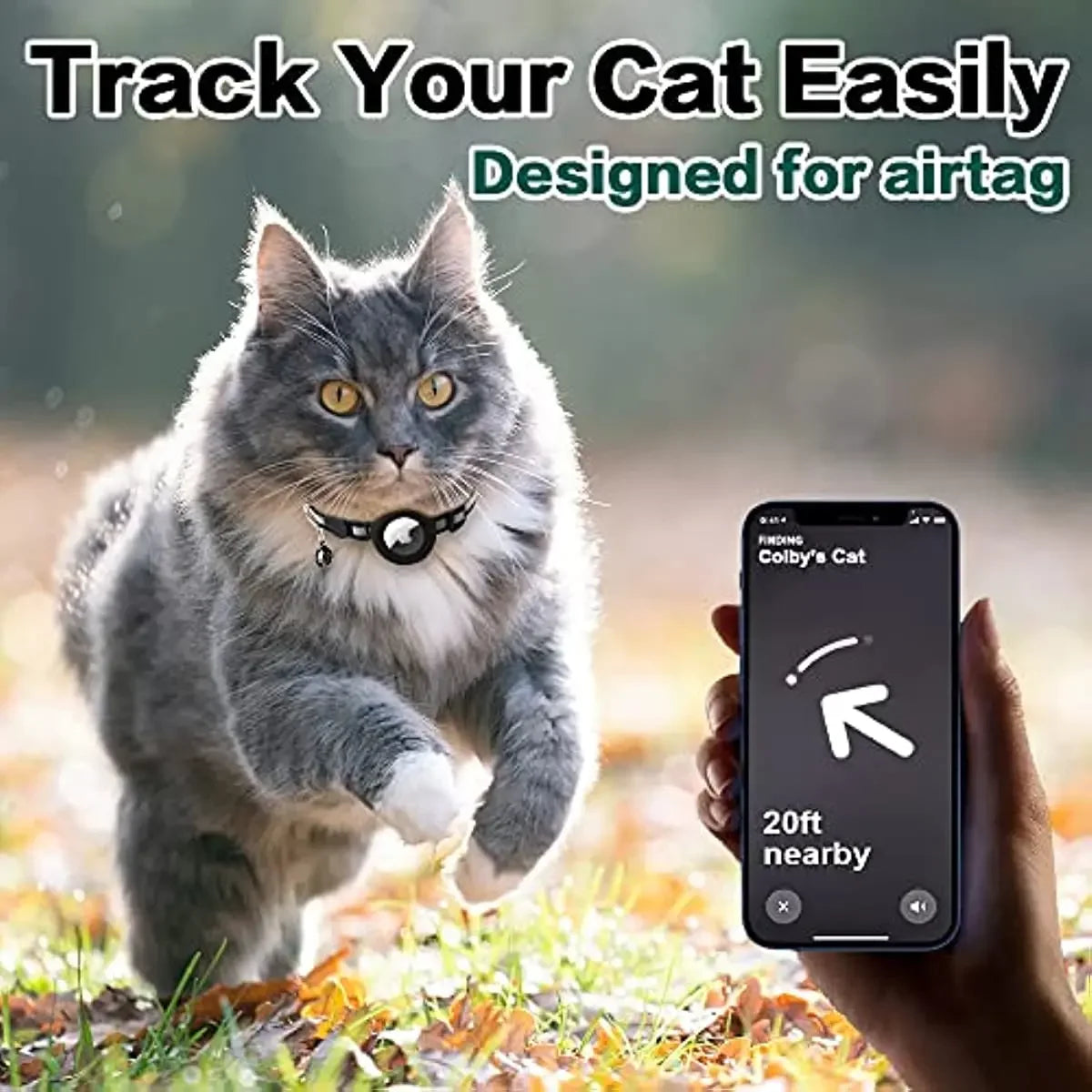 AirTag Cat Collar – Reflective Breakaway Kitten Collar with Apple AirTag Holder & Bell