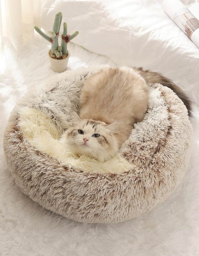 Soft Plush Pet Bed with Cover Round Cat Bed Pet Mattress Warm