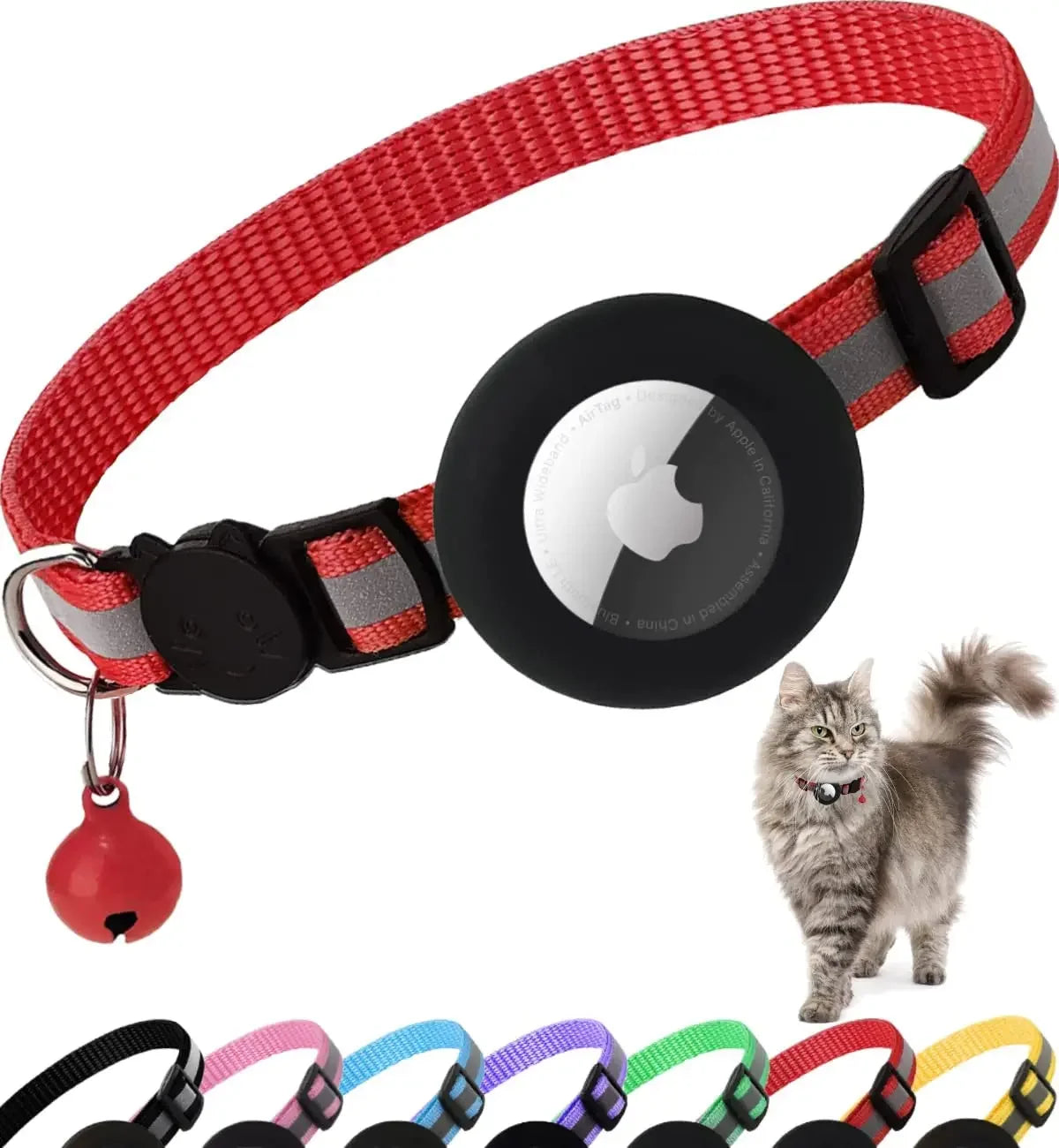 AirTag Cat Collar – Reflective Breakaway Kitten Collar with Apple AirTag Holder & Bell