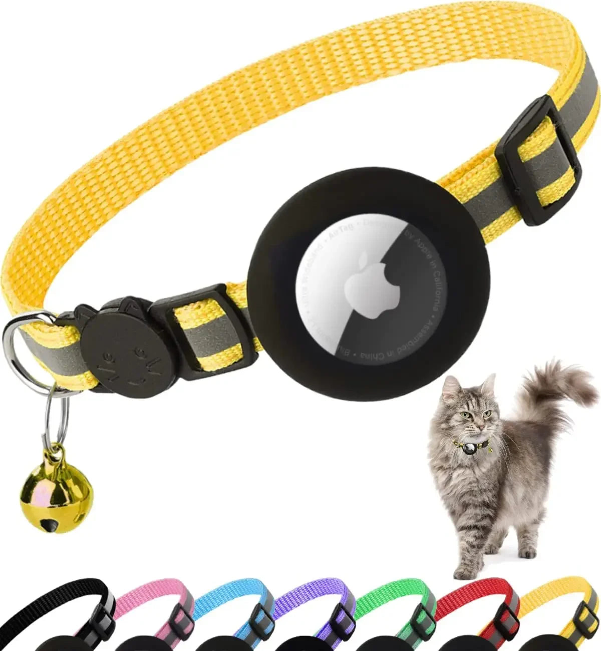 AirTag Cat Collar – Reflective Breakaway Kitten Collar with Apple AirTag Holder & Bell