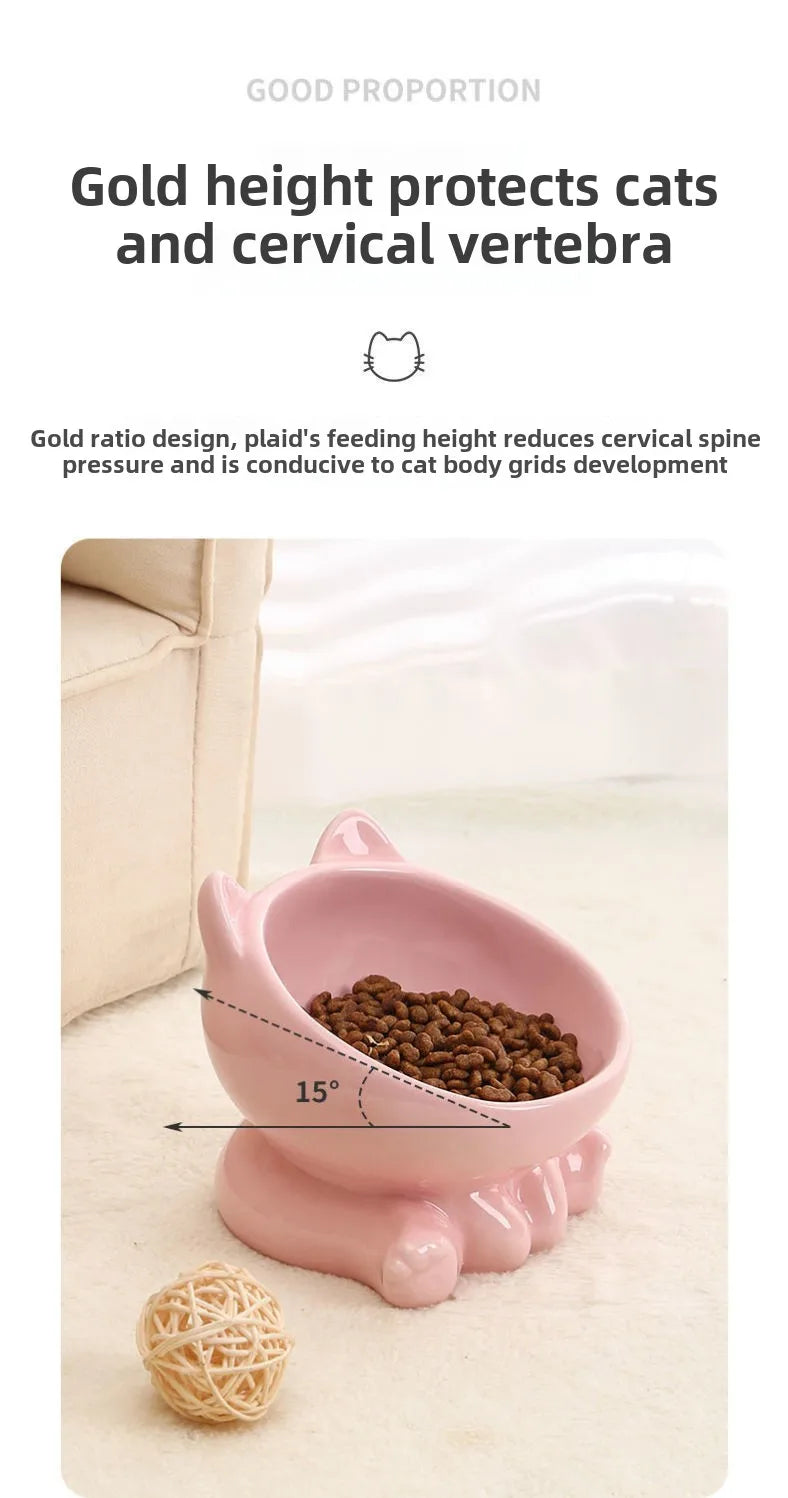Ceramic Elevated Cat & Dog Bowl - Cute Cat Bowl