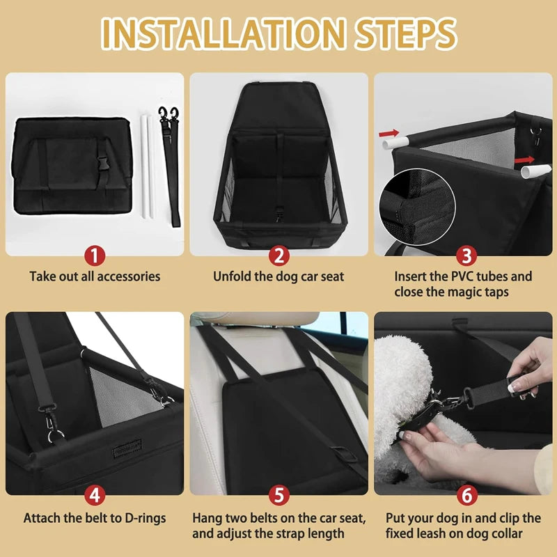 Waterproof Travel Dog Car Seat Carrier – Pet Booster Seat Hammock for Small & Medium Dogs and Cats