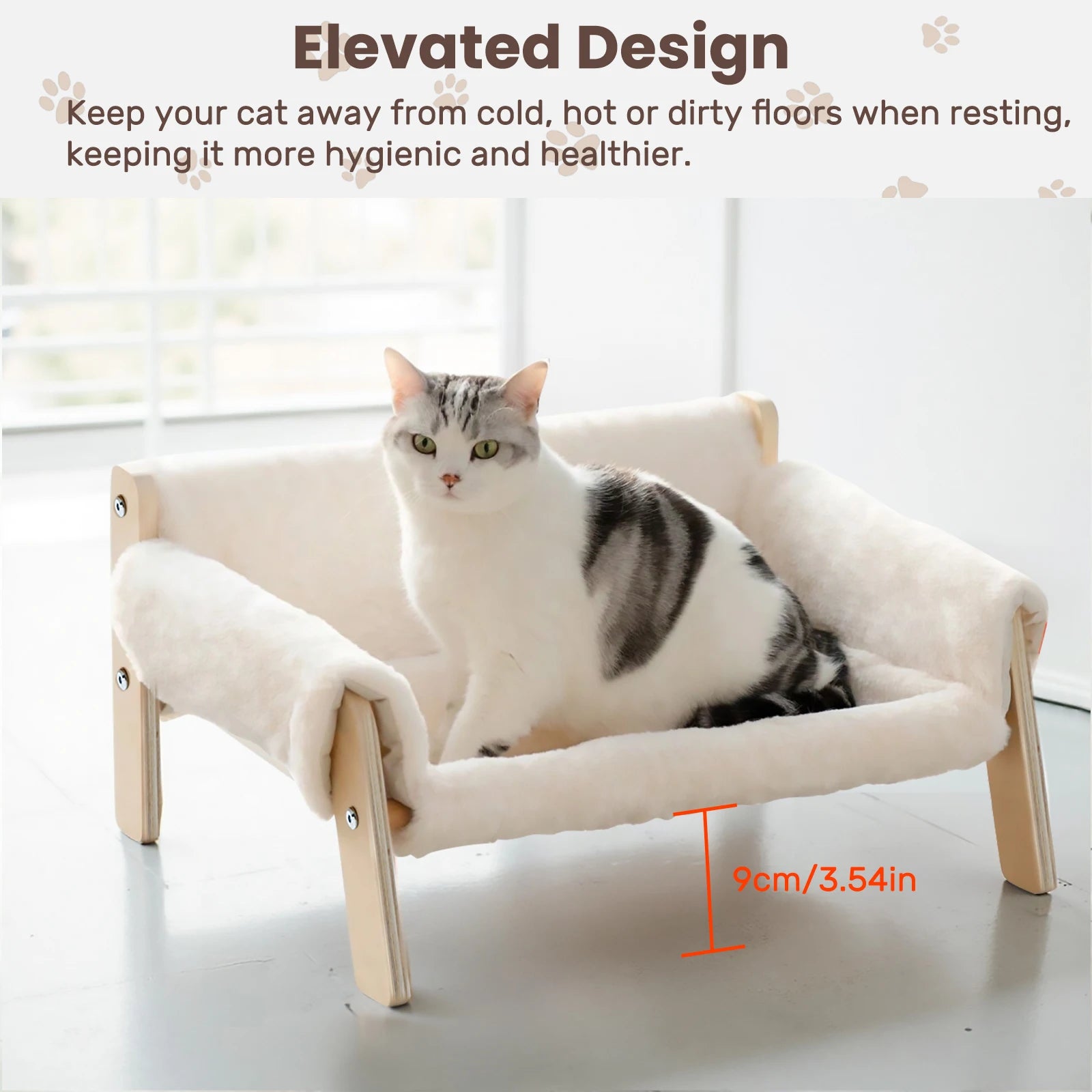 Large Cat Bed Sturdy Wooden Leg Raised Plush Cat Sofa Bed Kitten Bed for Indoor Cats - Soft Cat Couch