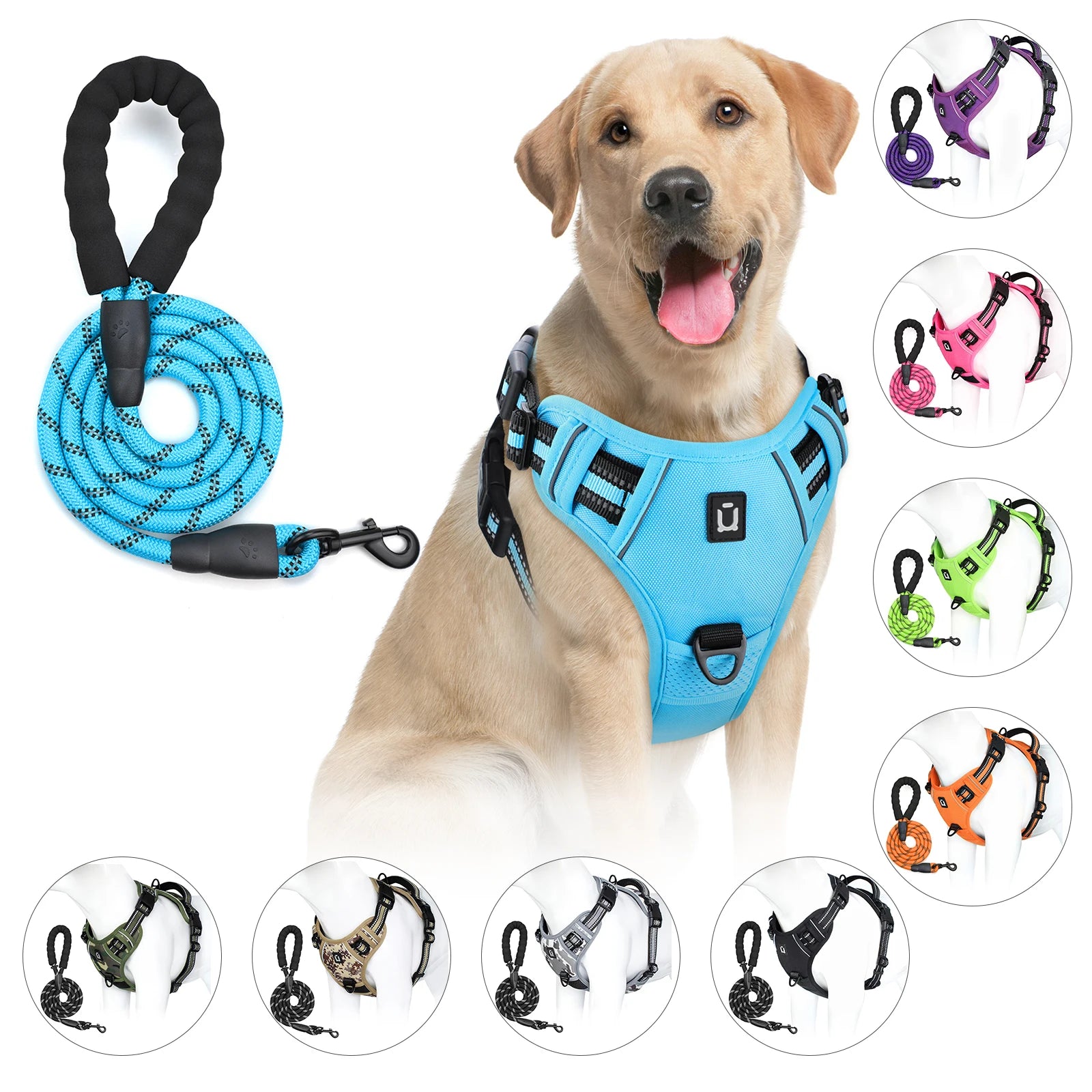 Escape Proof No Pull Dog Harness and Leash Set – Reflective, Adjustable, Soft Padded Vest with 5ft Leash for Small to Large Dogs