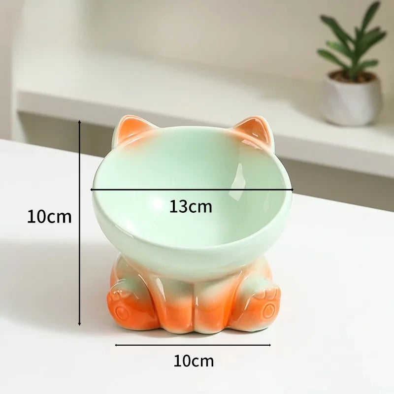 Ceramic Elevated Cat & Dog Bowl - Cute Cat Bowl