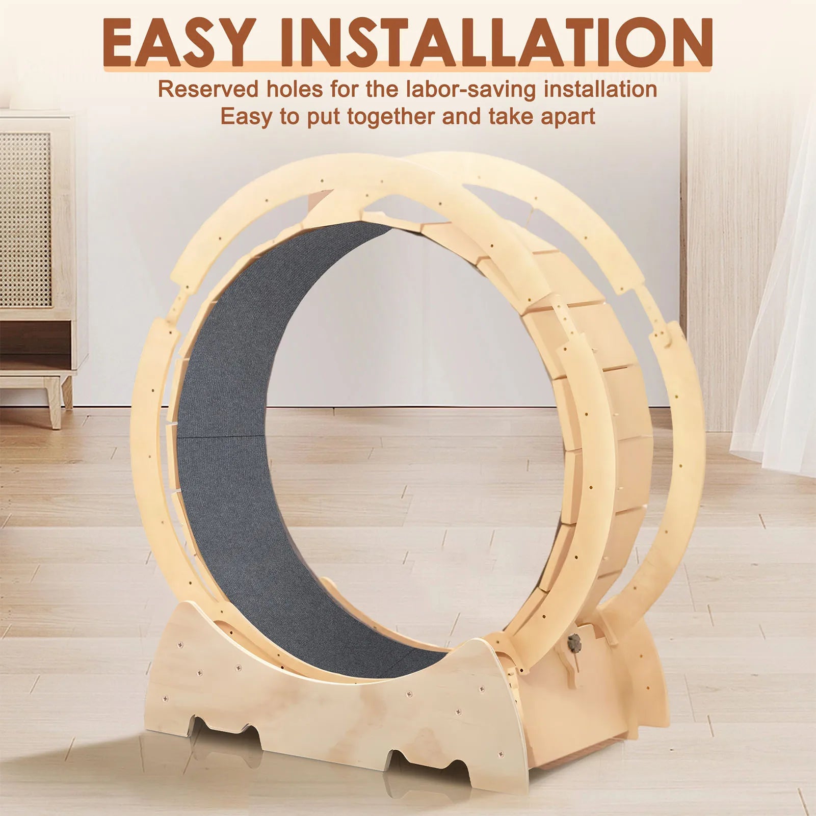 Solid Wood Cat Exercise Wheel – Heavy-Duty Indoor Running Wheel