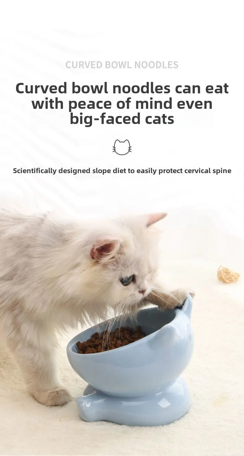 Ceramic Elevated Cat & Dog Bowl - Cute Cat Bowl