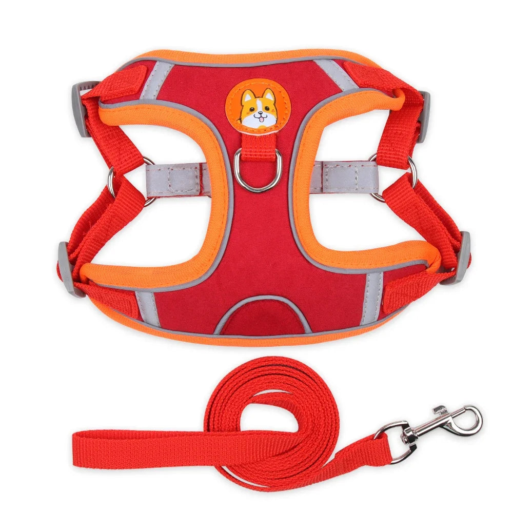 Adjustable Dog Harness and Leash Set – Reflective Vest for Small & Medium Dogs, Outdoor Puppy Chest Strap for Walking