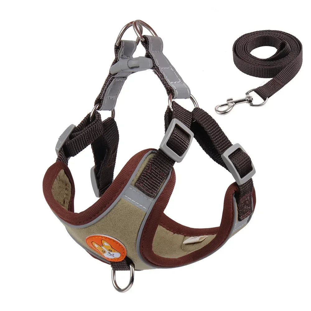 Adjustable Dog Harness and Leash Set – Reflective Vest for Small & Medium Dogs, Outdoor Puppy Chest Strap for Walking
