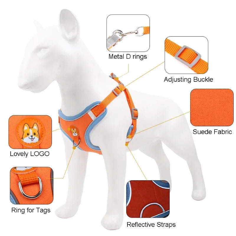 Adjustable Dog Harness and Leash Set – Reflective Vest for Small & Medium Dogs, Outdoor Puppy Chest Strap for Walking