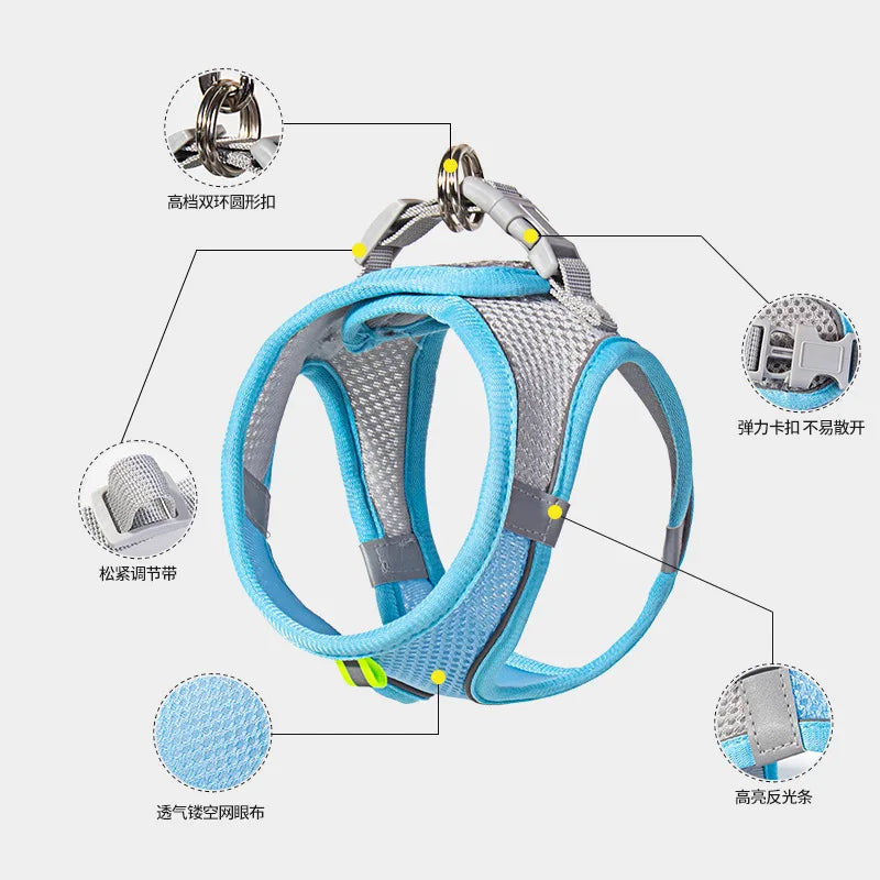 Dog Harness Leash Set for Small Dogs French Bulldog Chihuahua Pug Outdoor Walking Lead Leash Adjustable Puppy Cat Harness Vest
