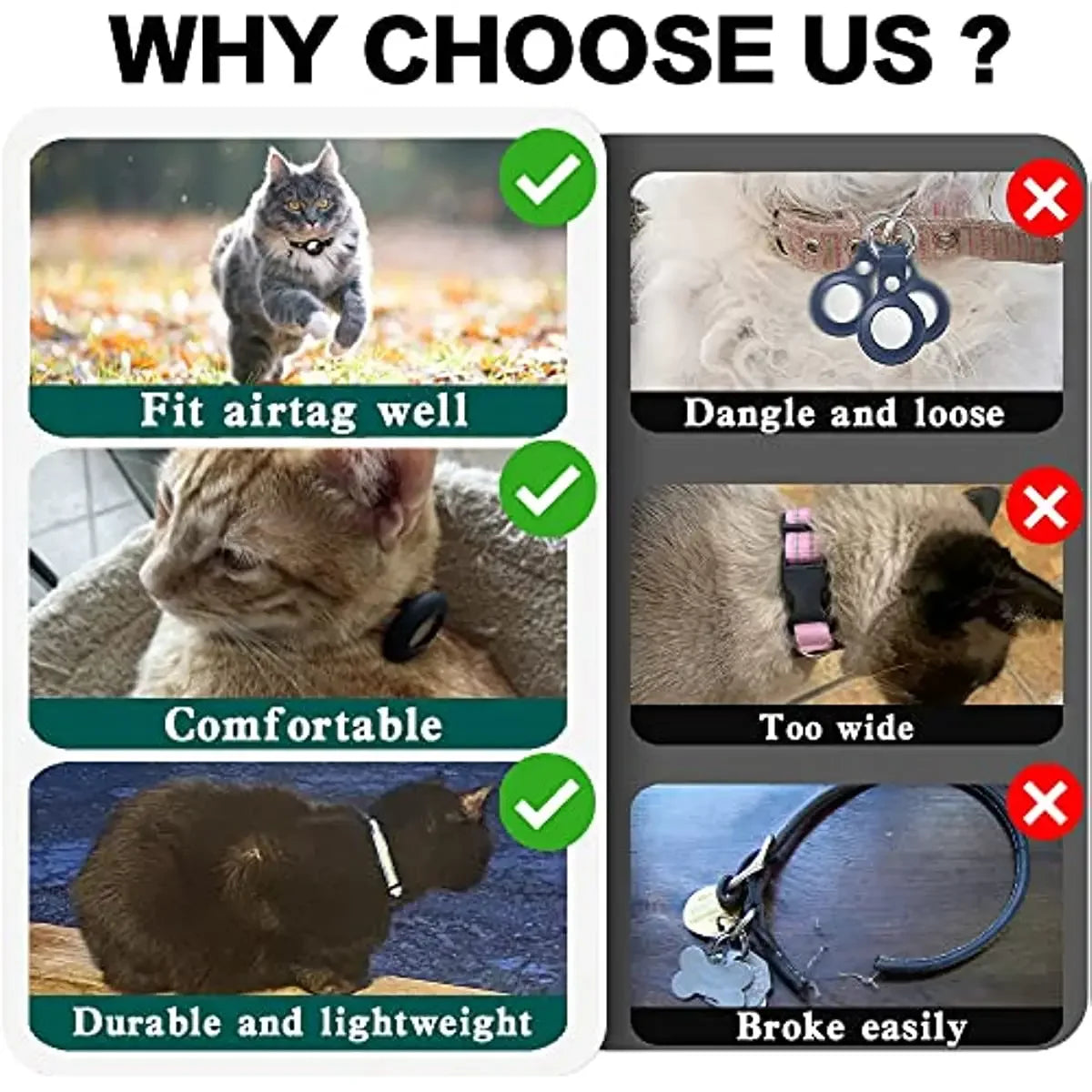AirTag Cat Collar – Reflective Breakaway Kitten Collar with Apple AirTag Holder & Bell
