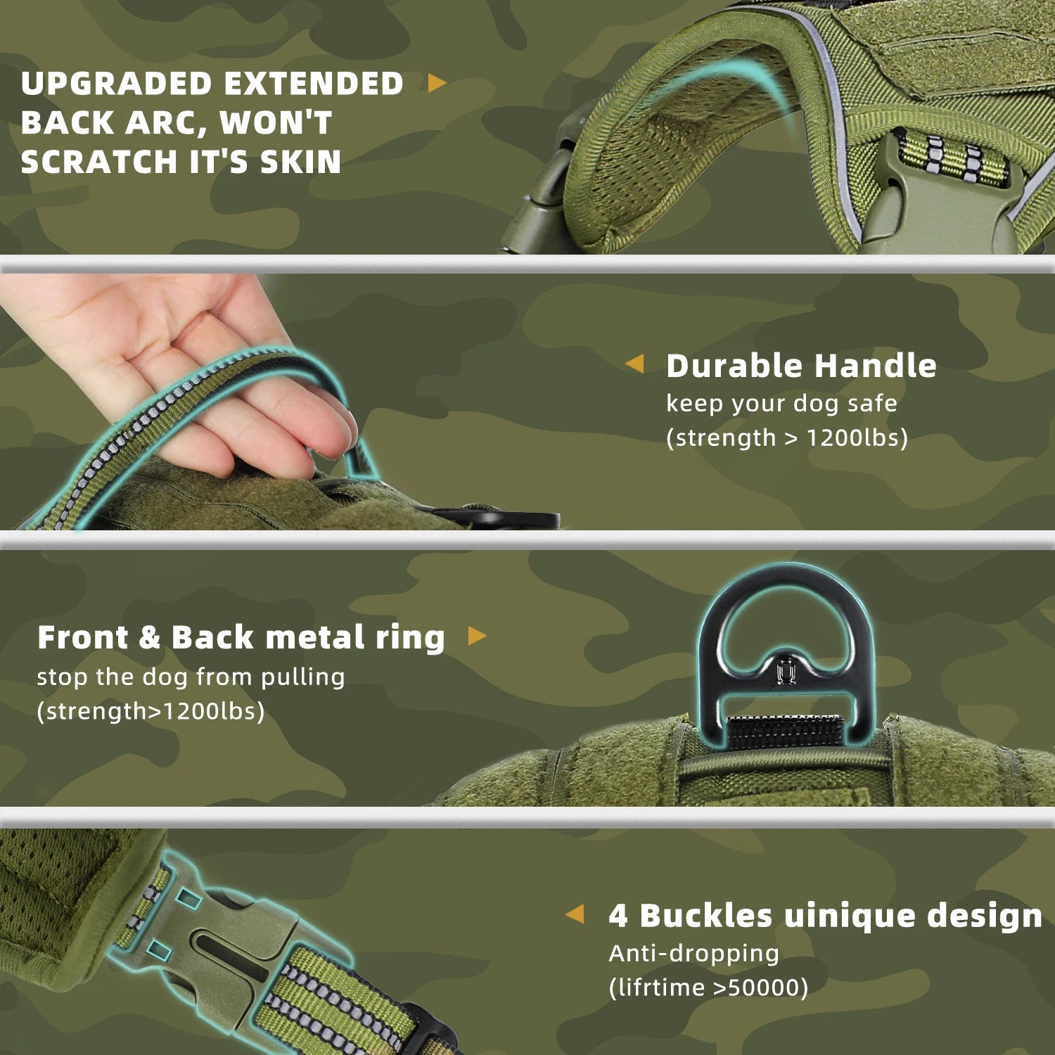 Tactical No Pull Dog Harness – Adjustable MOLLE Military Vest for Medium & Large Dogs, Reflective & Breathable Design