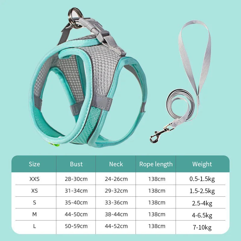 Dog Harness Leash Set for Small Dogs Adjustable Puppy Cat Harness Vest French Bulldog Chihuahua Pug Outdoor Walking Lead Leash